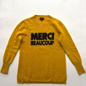 J Crew cashmere crewneck sweater Merci Beaucoup yellow mustard Uni of Michigan